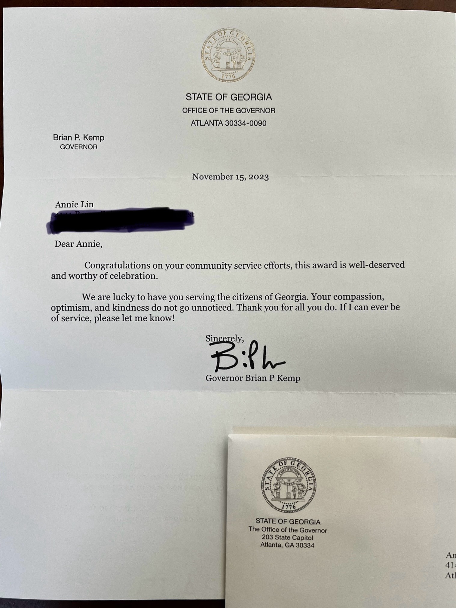 Letter from Governor